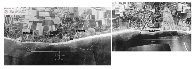 Aerial photos of Juno Beach from "Nan" to "Mike" sectors.